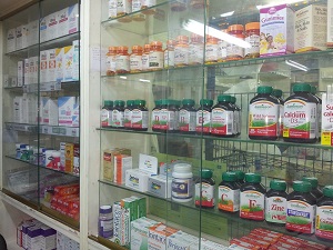 Pharmacy medicine shelves